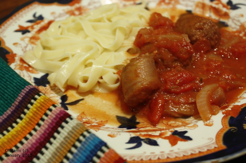 Mexican Pasta dish using Irish sausages.